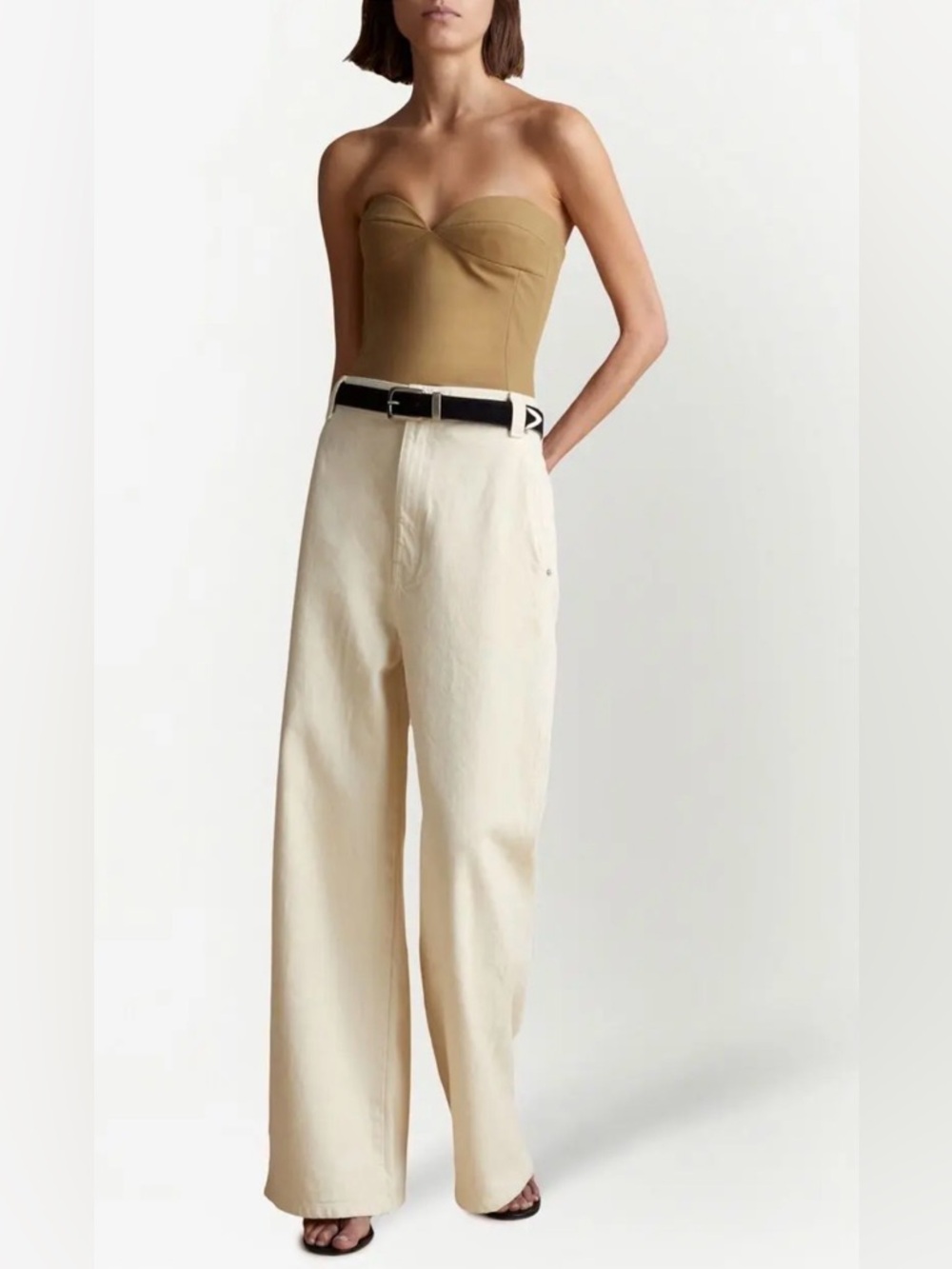 KHAITE Wide Leg Cream Trousers
